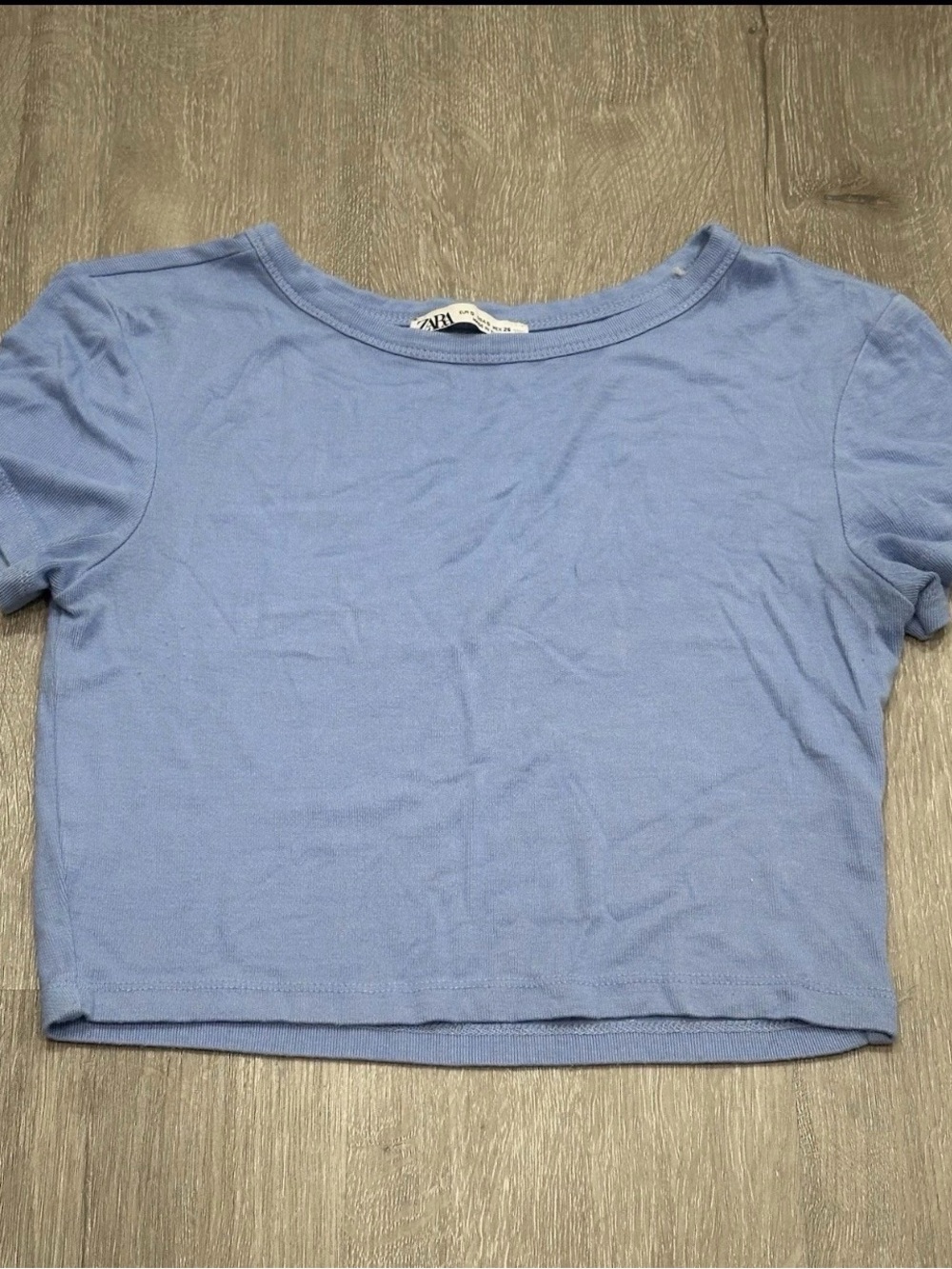 Zara Modal Light Blue Short Sleeve Crop Baby Tee Womens Small